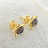 Smoky Quartz Stud Earring - Rose Gold Plated Studs - Round 8mm- 925 Sterling Silver - Trendy Jewelry - Jewelry For Writer - Gift For Women